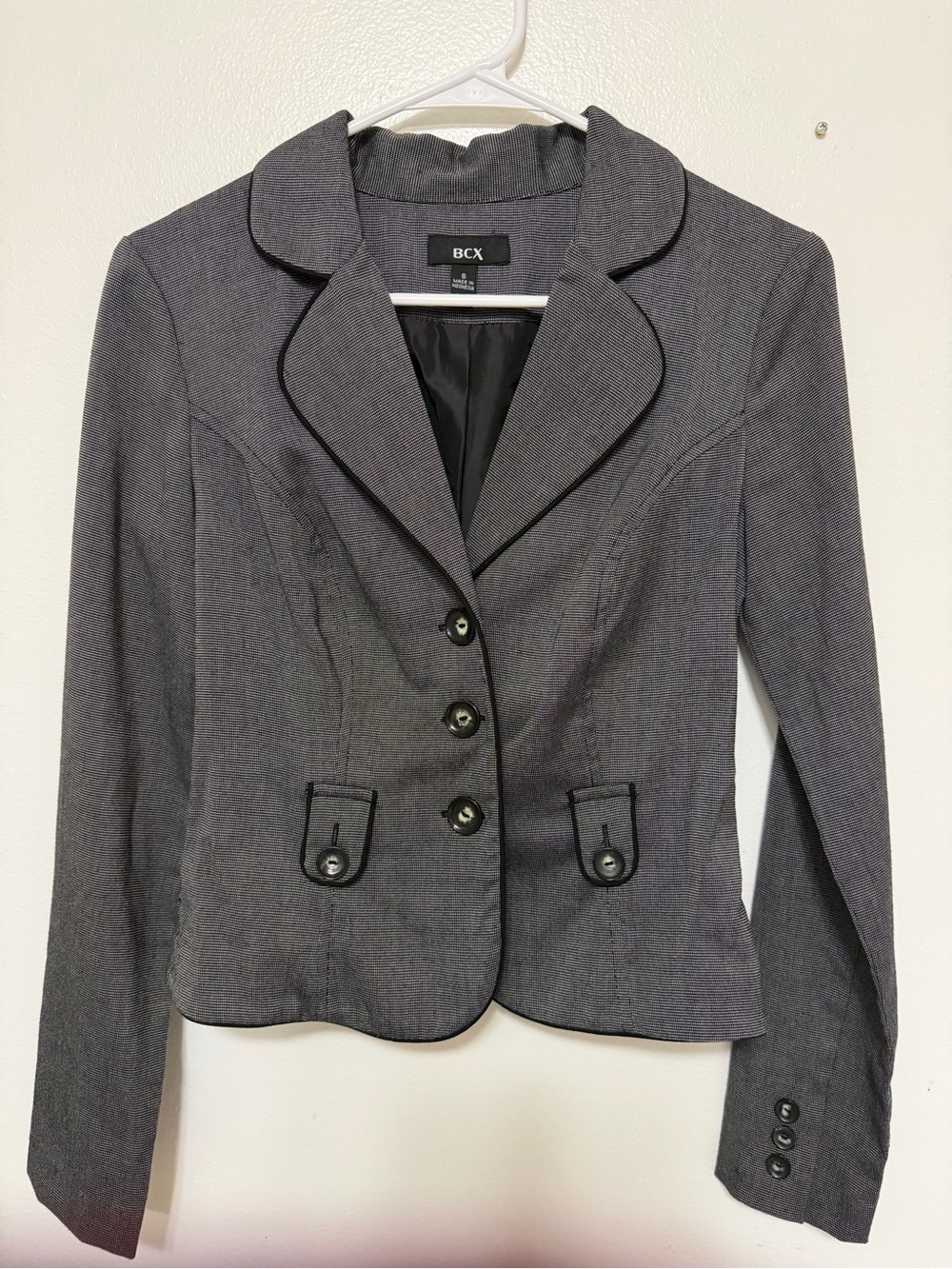 BCX Women's Charcoal Gray Tailored Blazer with Piping